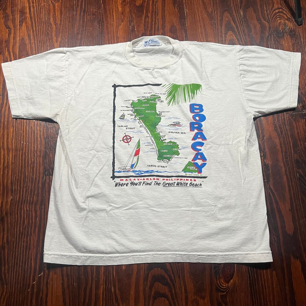 Local Shirt L Vintage Tourist Tee White Graphic
